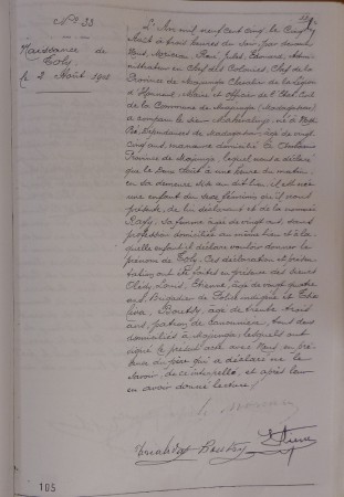 Acte n°33 du 2 aout 1905 Toly